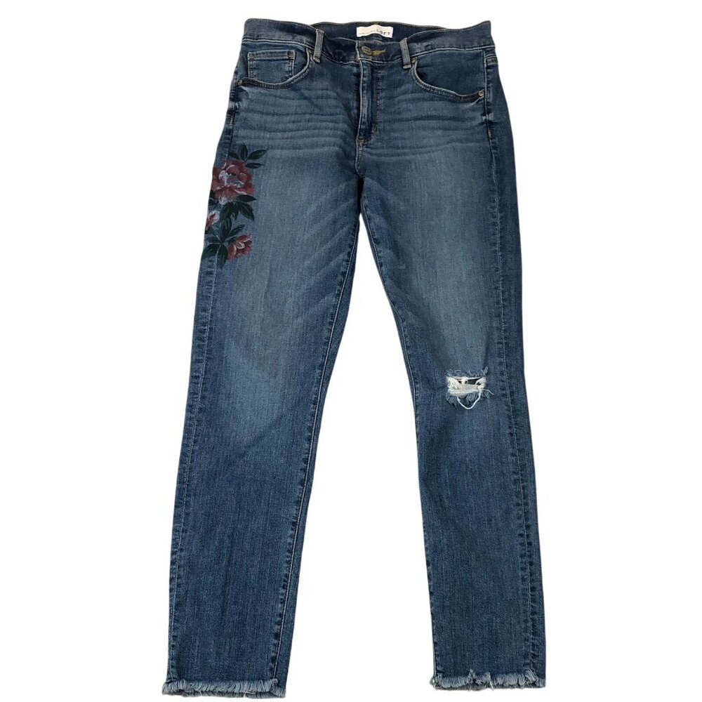 Ann Taylor Loft Womens Jeans Size 28/6 Blue Denim Floral Distressed Skinny Leg